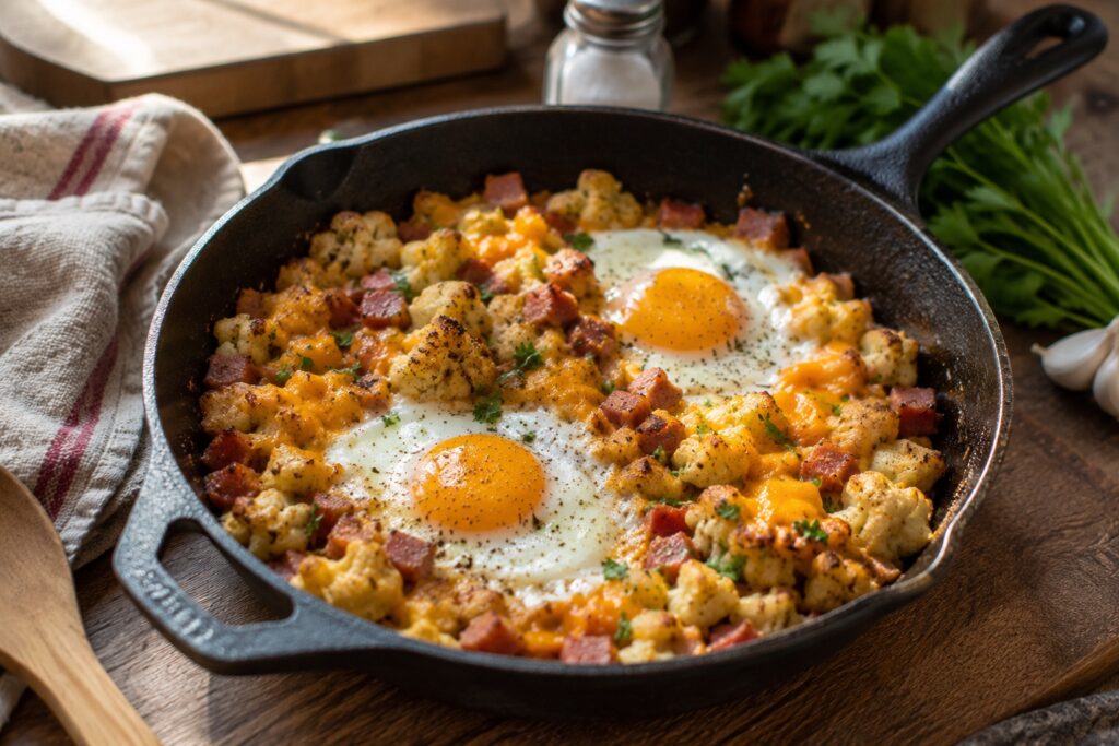 keto ham cheese cauliflower hash