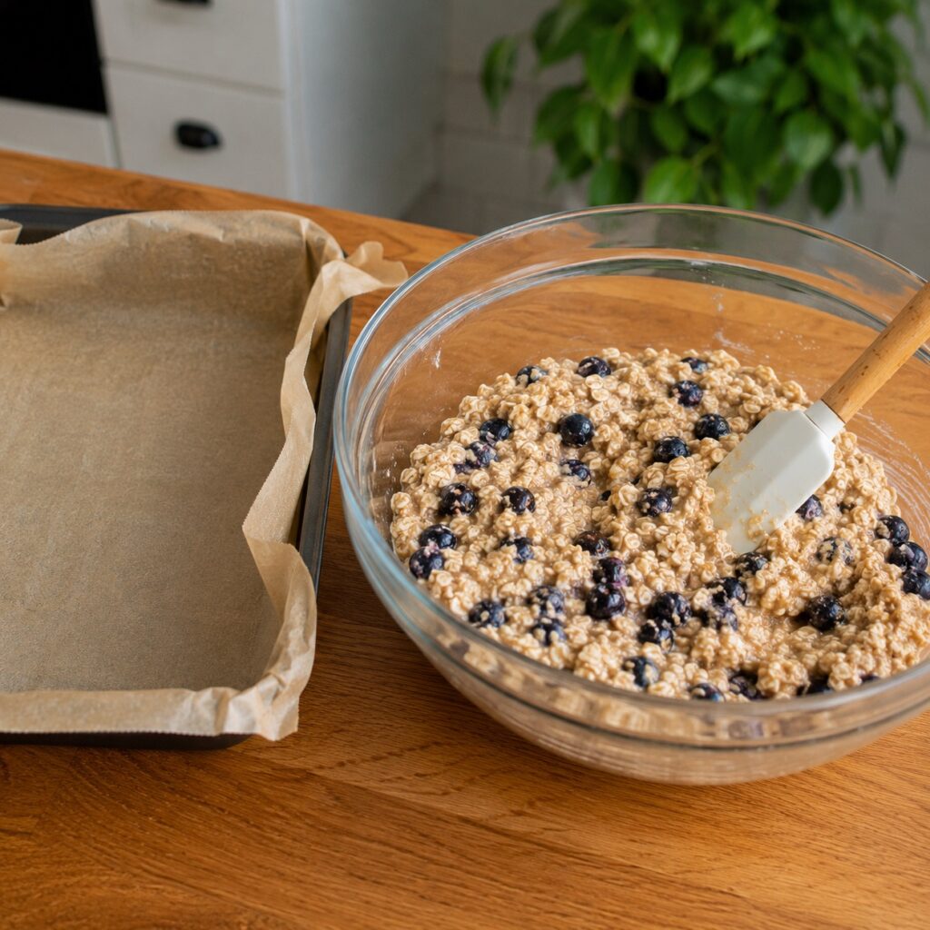 Healthy Blueberry Oatmeal Bars making healthy blueberry oatmeal bars