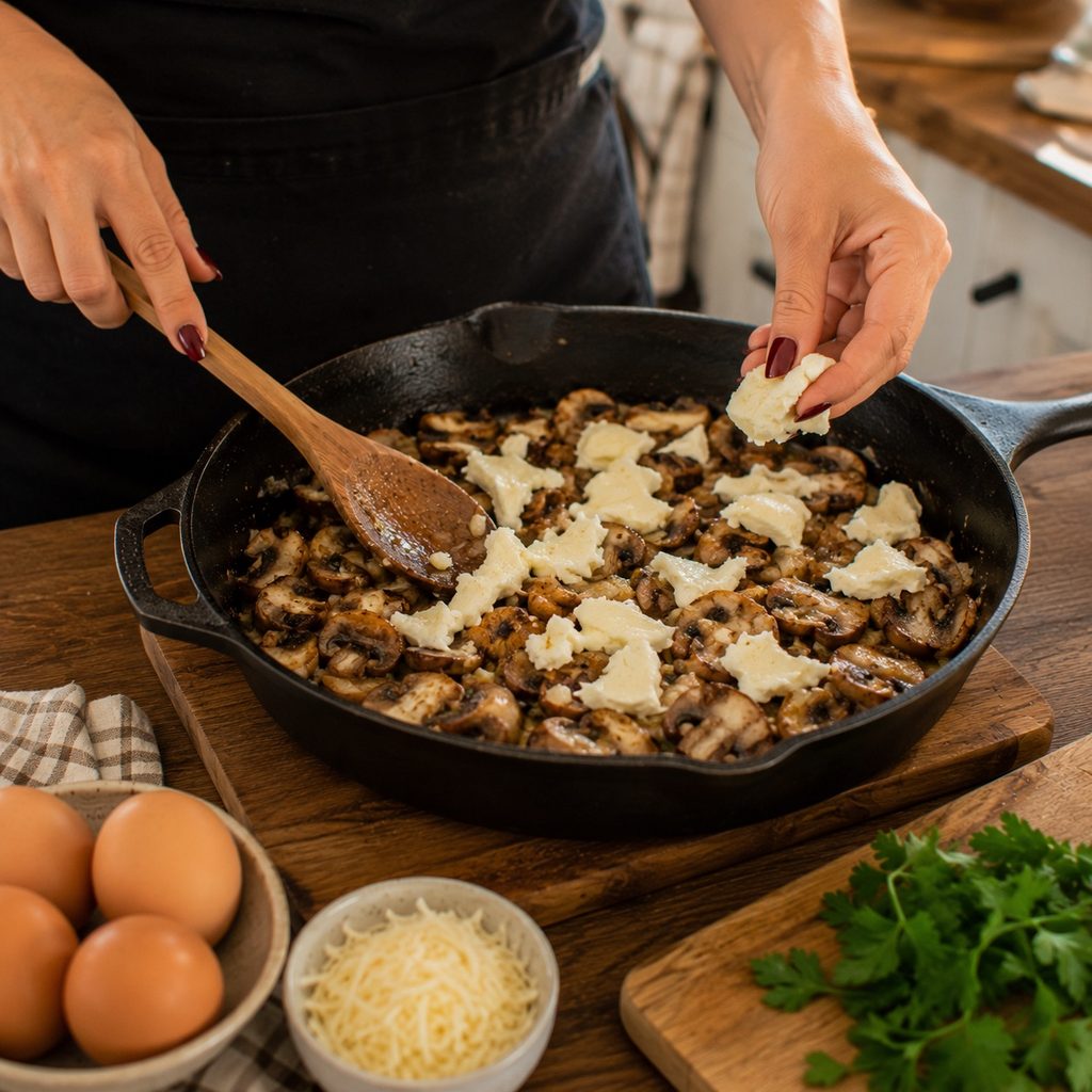 Keto Mushroom and Mozzarella Breakfast Skillet making keto mushroom mozzarella breakfast skillet