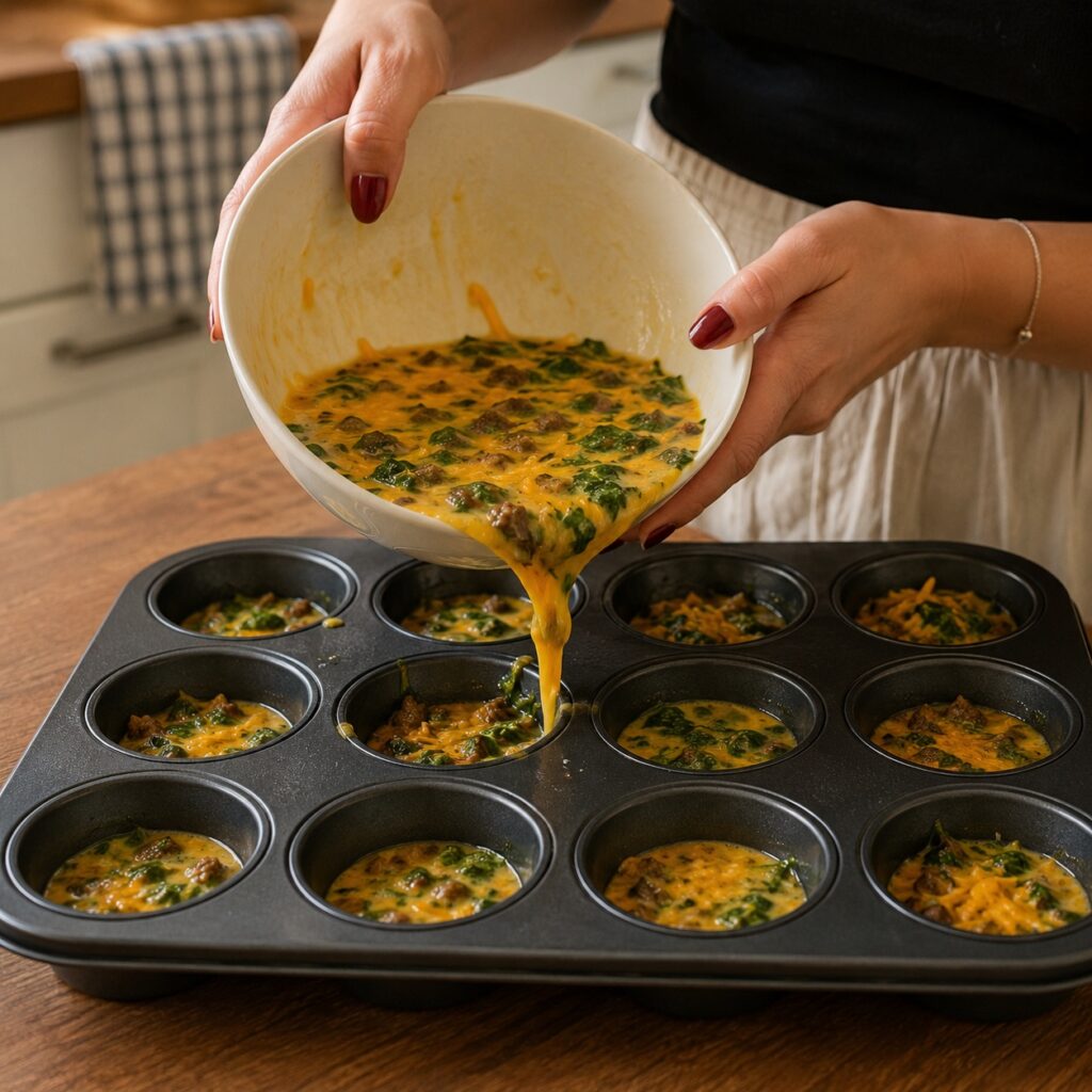Keto Sausage and Spinach Egg Muffins making keto sausage spinach egg muffins