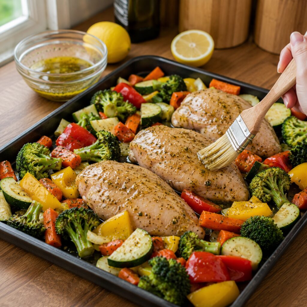 Lemon Herb Chicken with Roasted Vegetables making lemon herb chicken vegetables